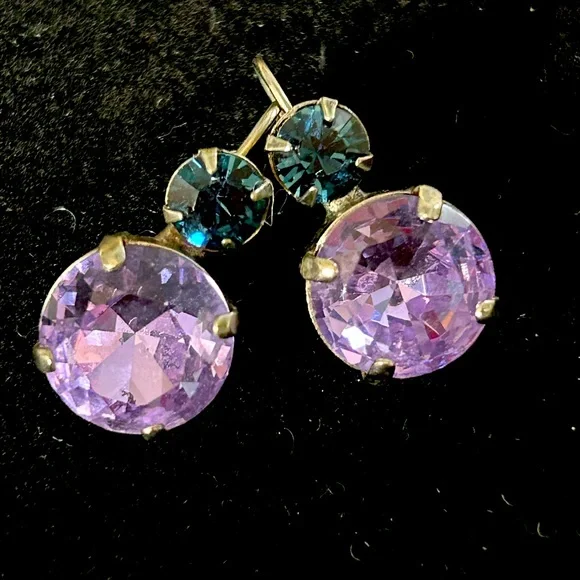Sorrelli Lilac Pastel Blue and Violet Crystal Leverback Earrings - Picture 2 of 9
